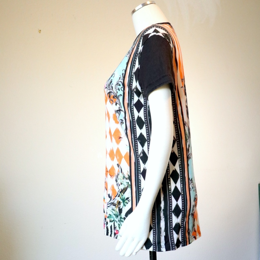 Balmain cotton v-neck short sleeve tee in harlequin print - Picture 5 of 11